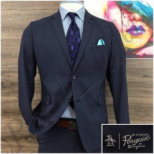 Penguin Mens Suit 2 Piece Set Size 42L Slim Fit Jacket Blazer Pants Wool 2 Butto